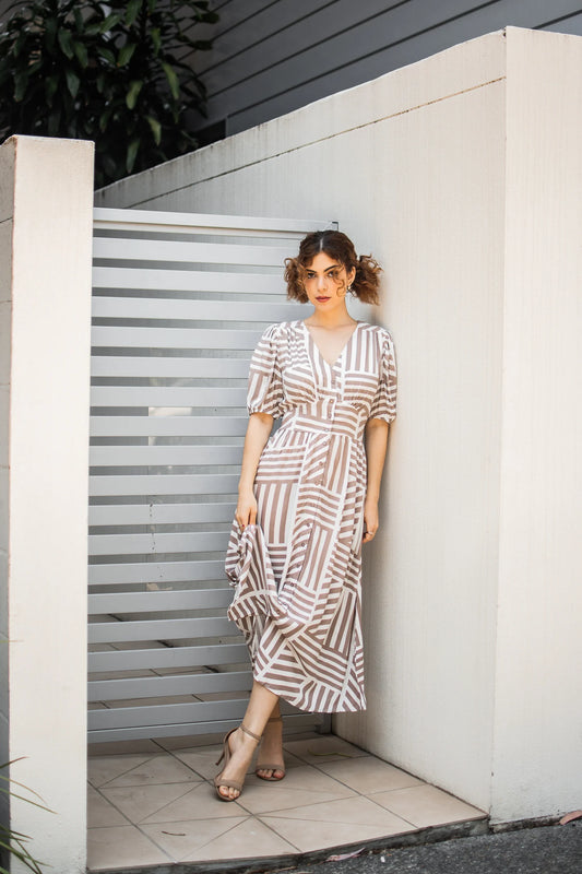 Taupe Stripe Aster Dress