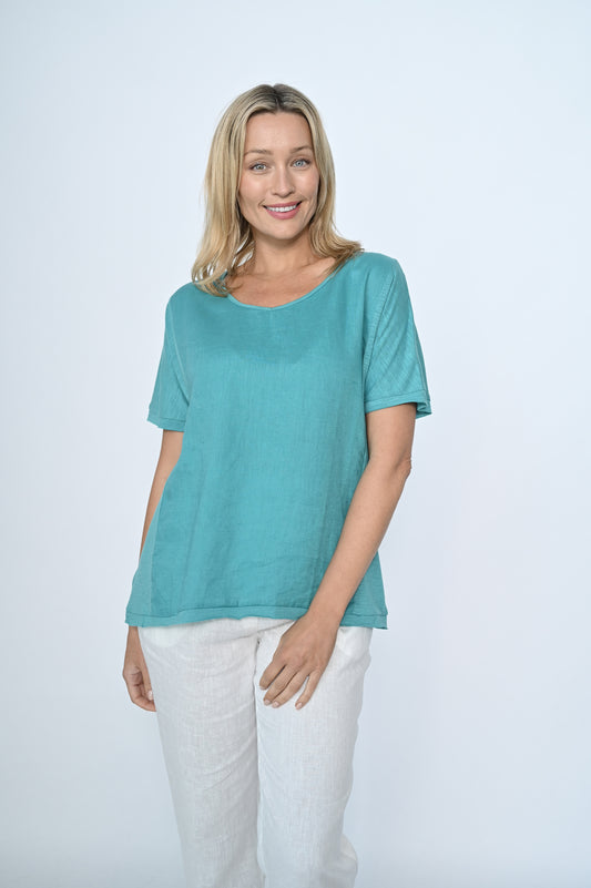 Linen Panel Tee- Emerald