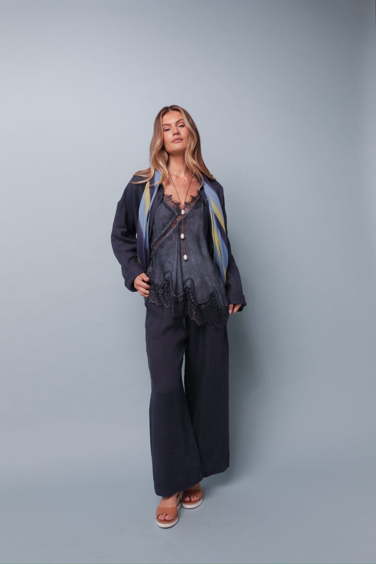 Italian Relax Linen Pant - Navy