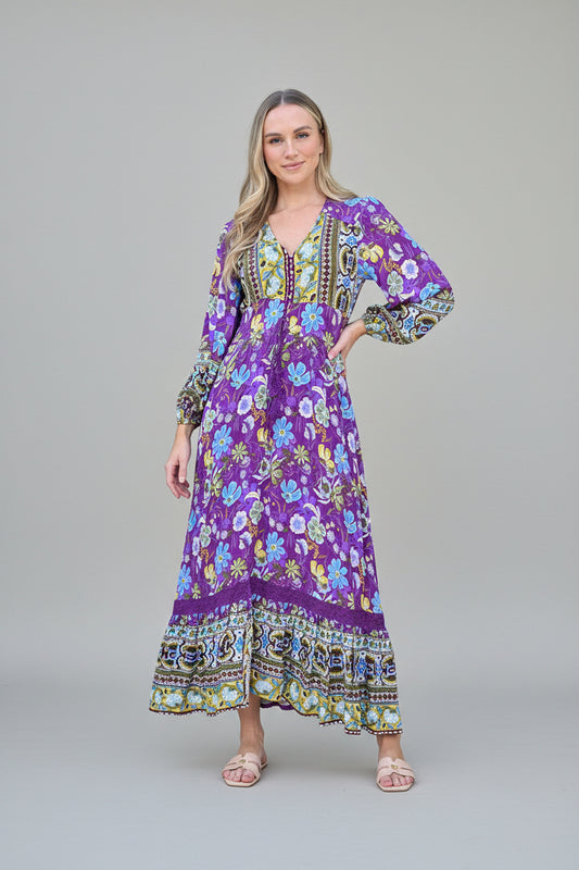 Magnolia Maxi Dress- Purple/Khaki