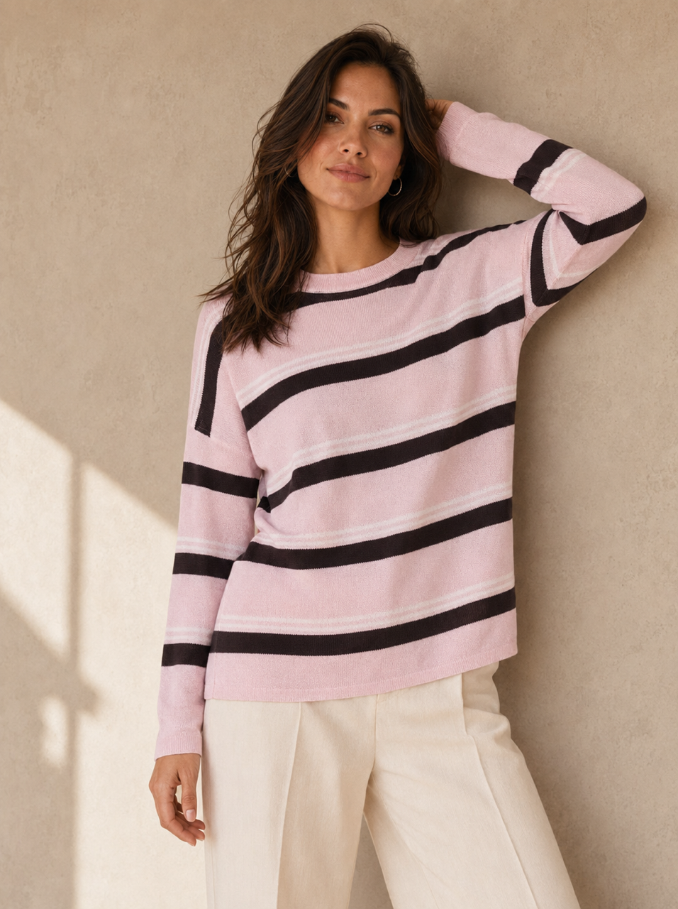Tencel Stripe Knit- Pink/Choc/White