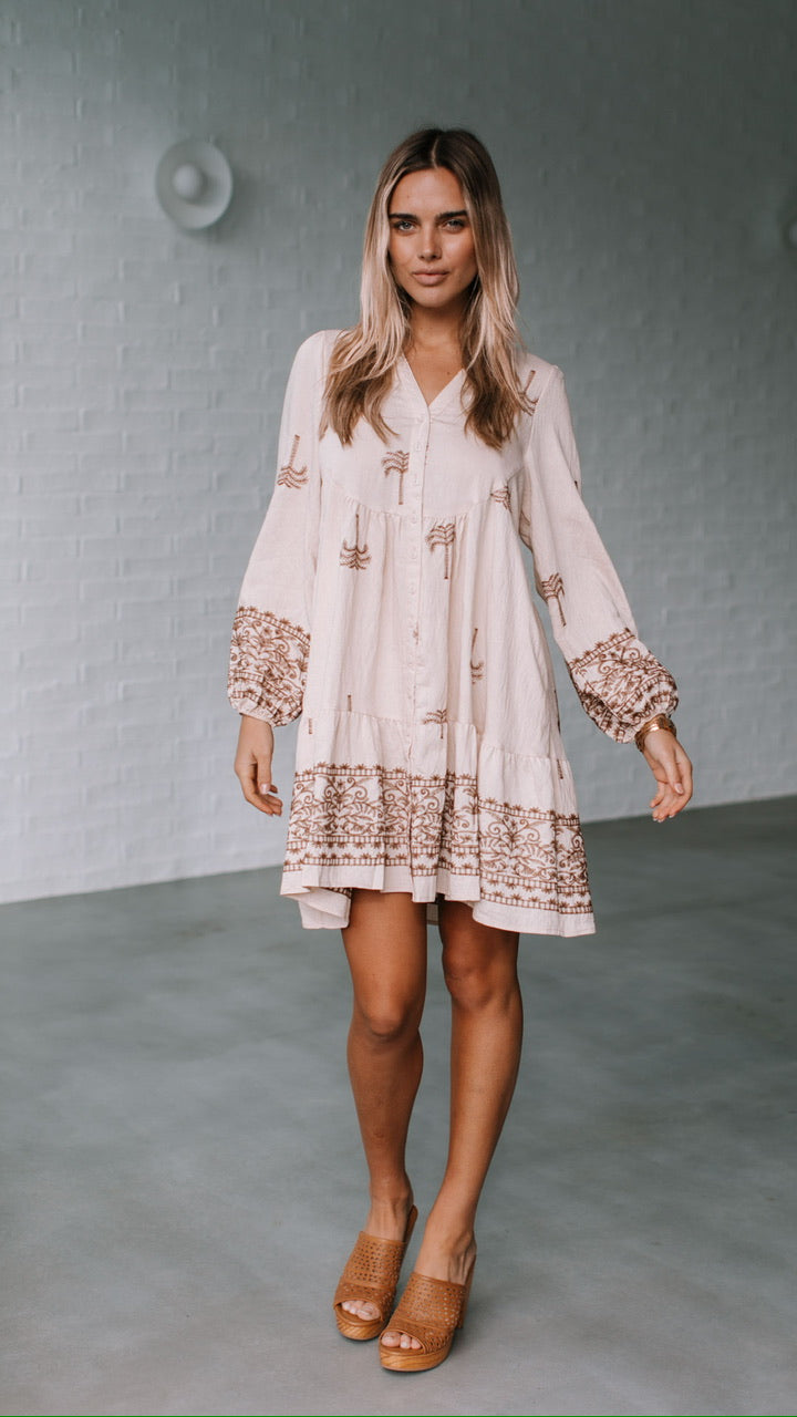 Palm Tree Dress- Natural Taupe