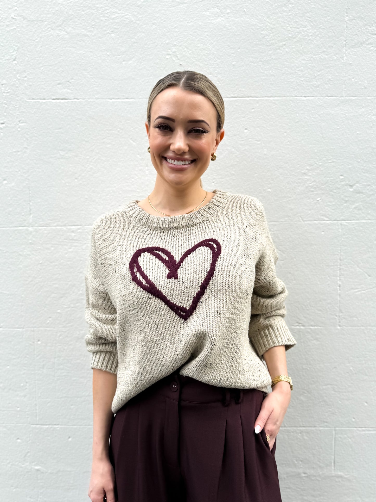 Sketch Heart Knit - Oatmeal