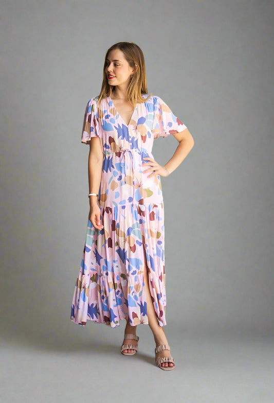 Pastel Leaf Maxi Dress