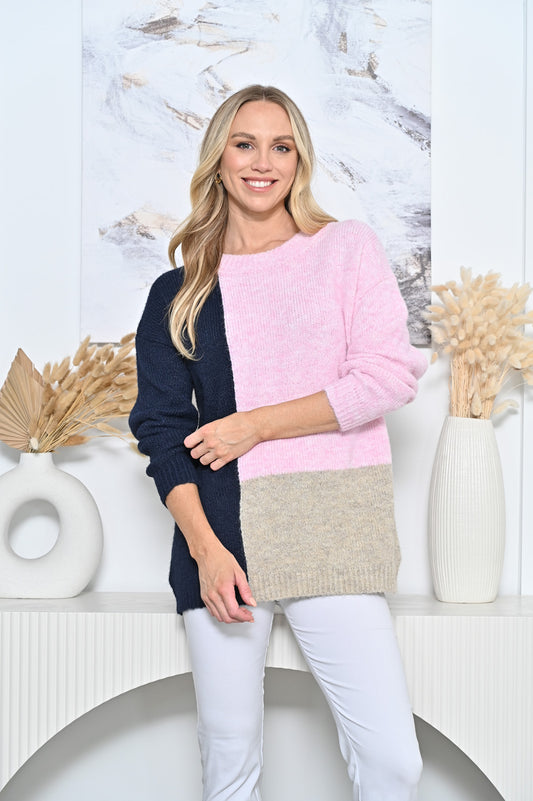 Colour Block Knit - Pink/Navy