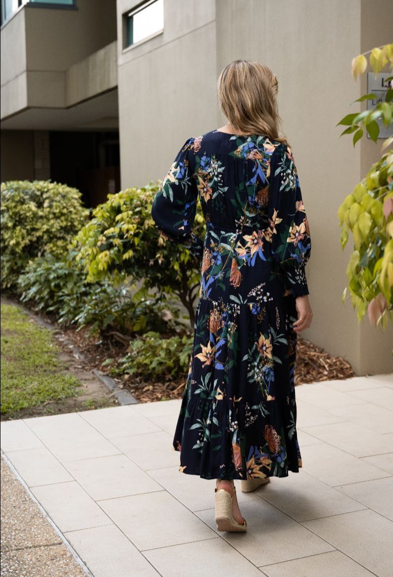 Navy Floral Long Sleeve Dress