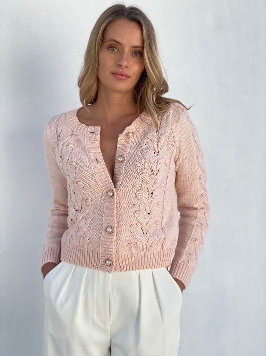 Pearl Button Cardi - Blush