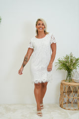 Lace Shift Dress- White