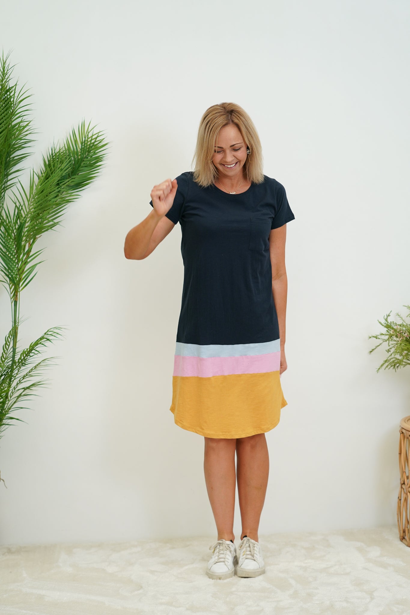 Diverge tee Dress- Sapphire/Honey Mustard