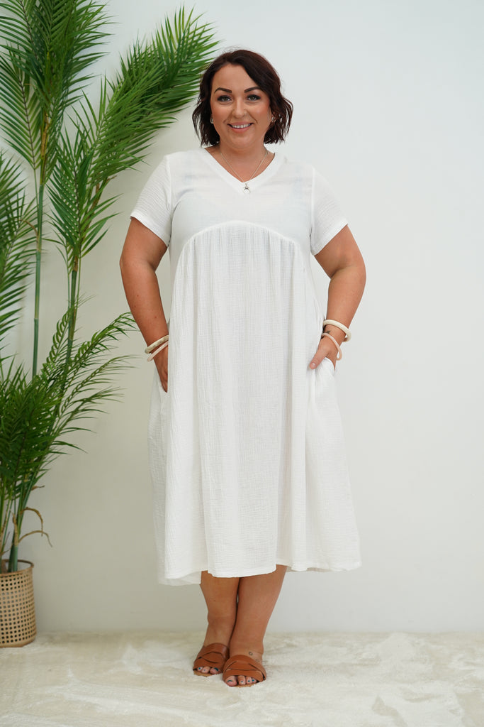 Cheesecloth V-Neck Dress - White (BAXTER & ONLINE ONLY)