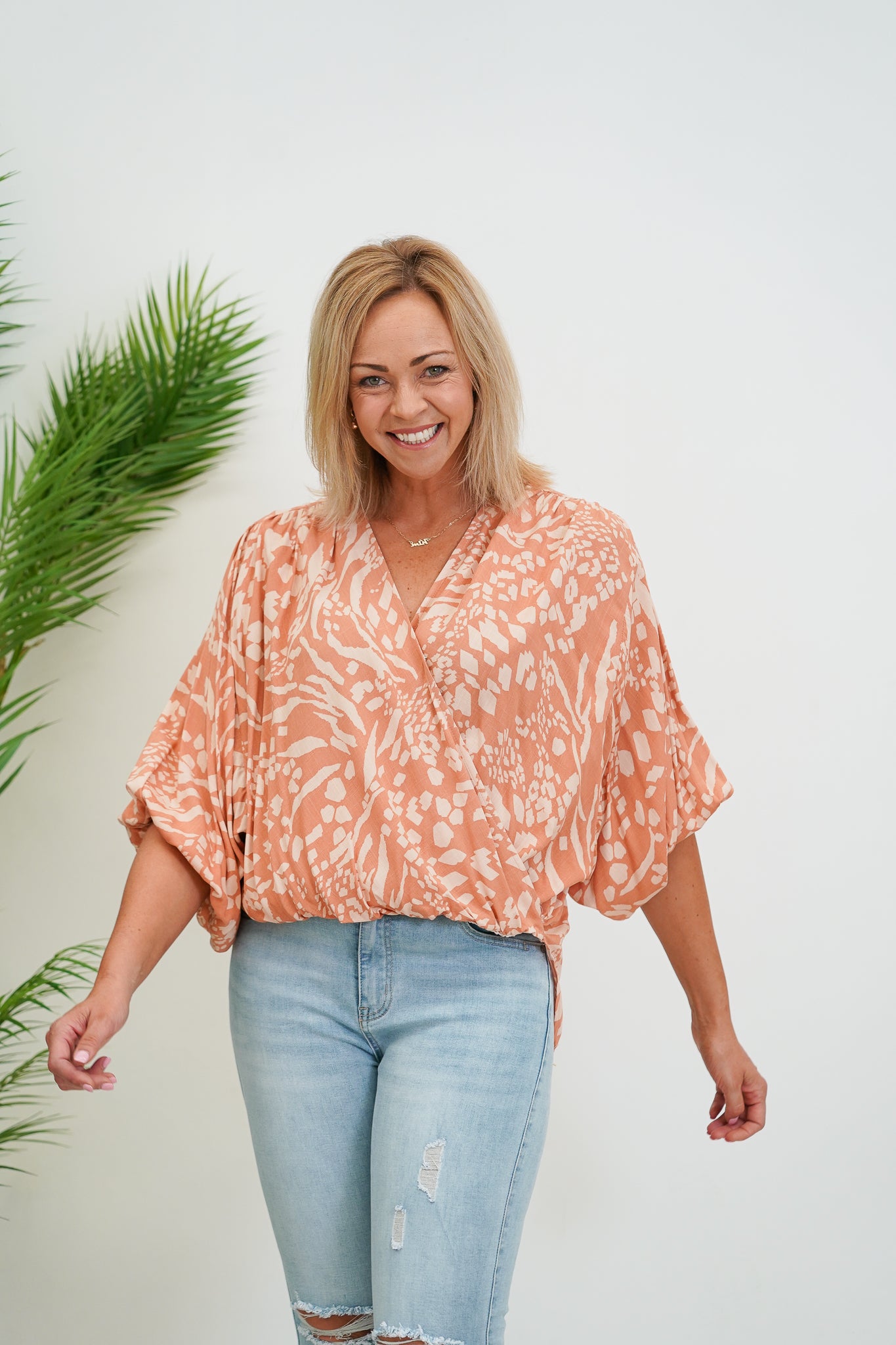 Suri Drape V-Neck Shirt - Rust Stone