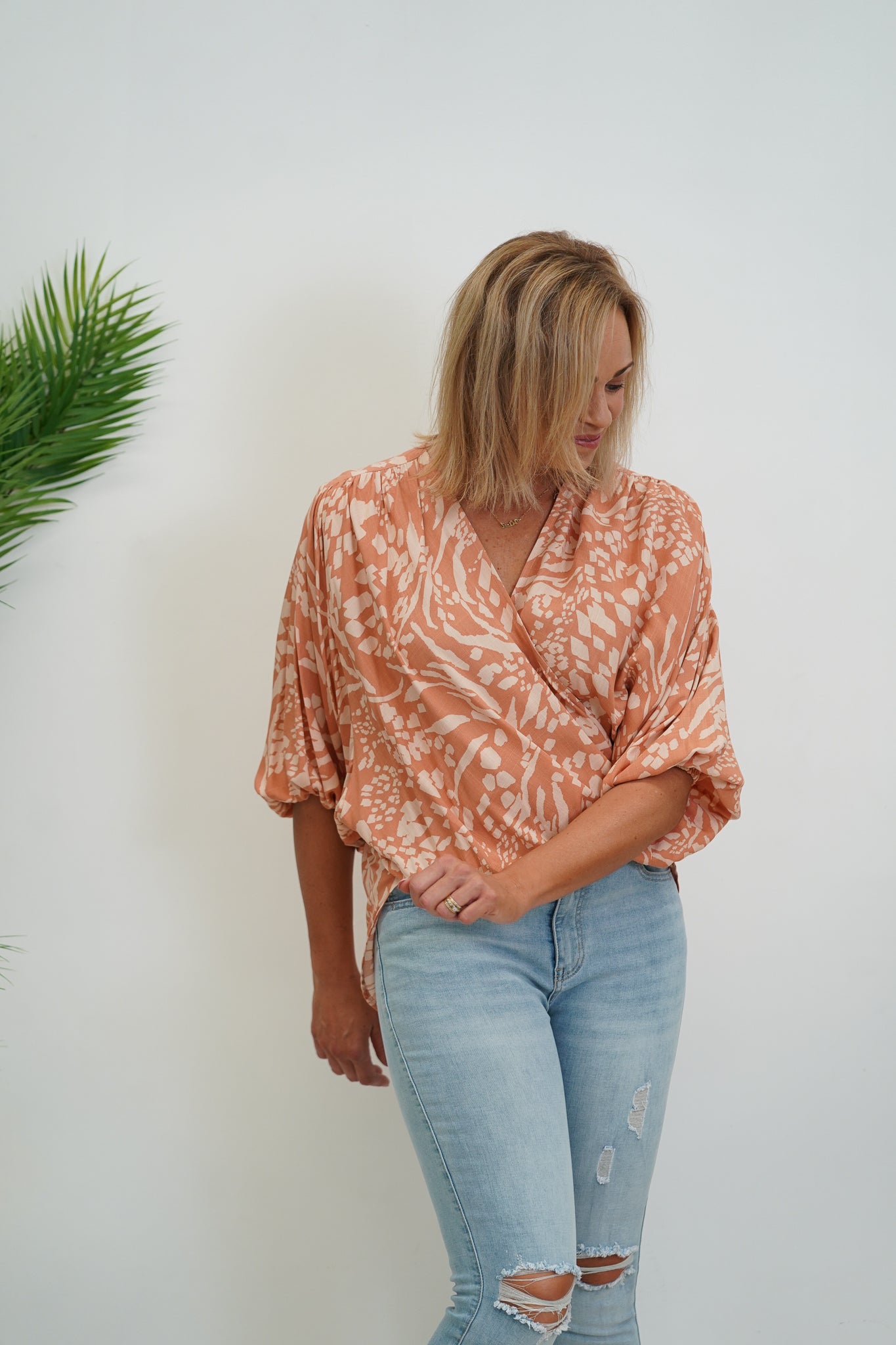 Suri Drape V-Neck Shirt - Rust Stone