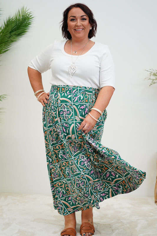 Green Paisley Maxi Skirt