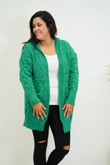 Cable Hooded Cardi- Green