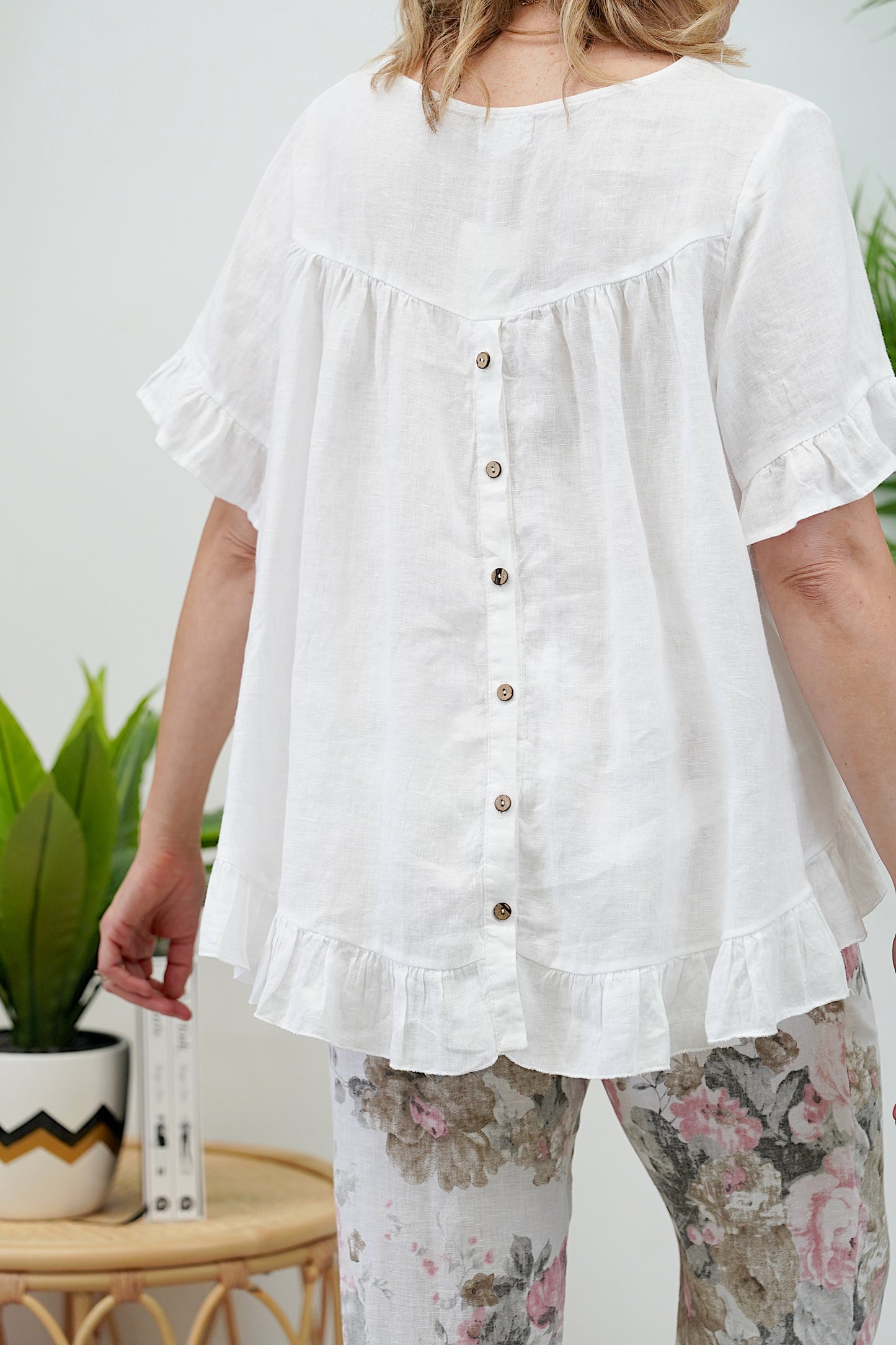 Oversized Frill Linen Top- White