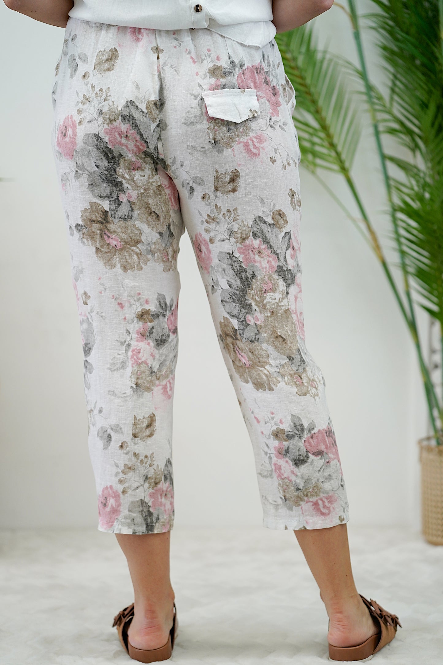 Taylor Floral Linen Pant- White