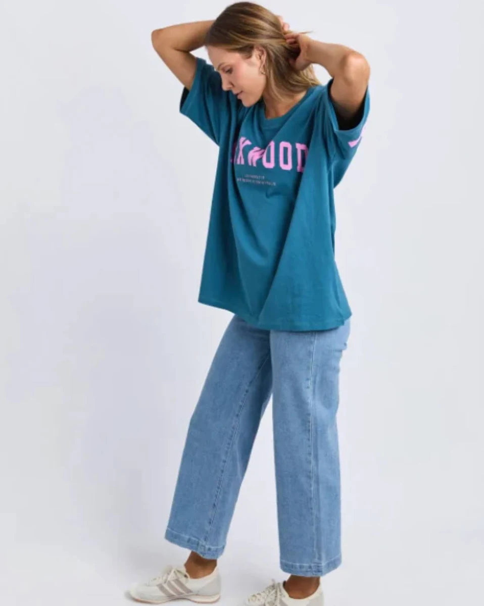Interval Tee- Ocean with Neon Pink