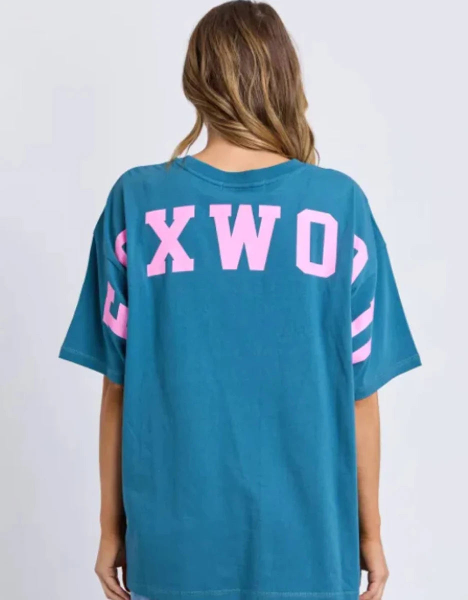 Interval Tee- Ocean with Neon Pink