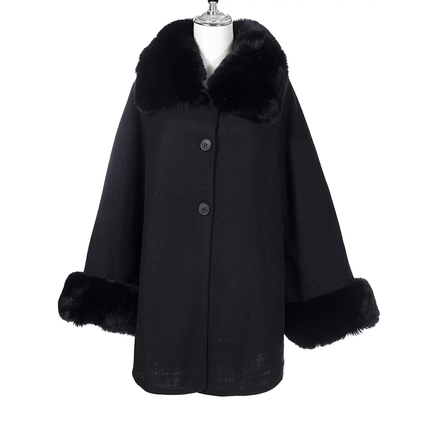 Fur Poncho Jacket - Black