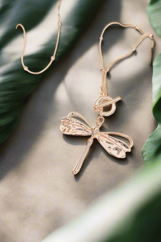 Dragonfly Necklace- Rose Gold