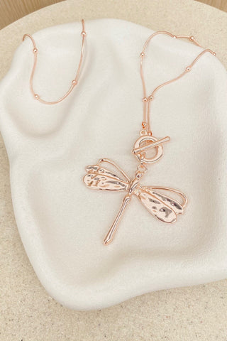 Dragonfly Necklace- Rose Gold