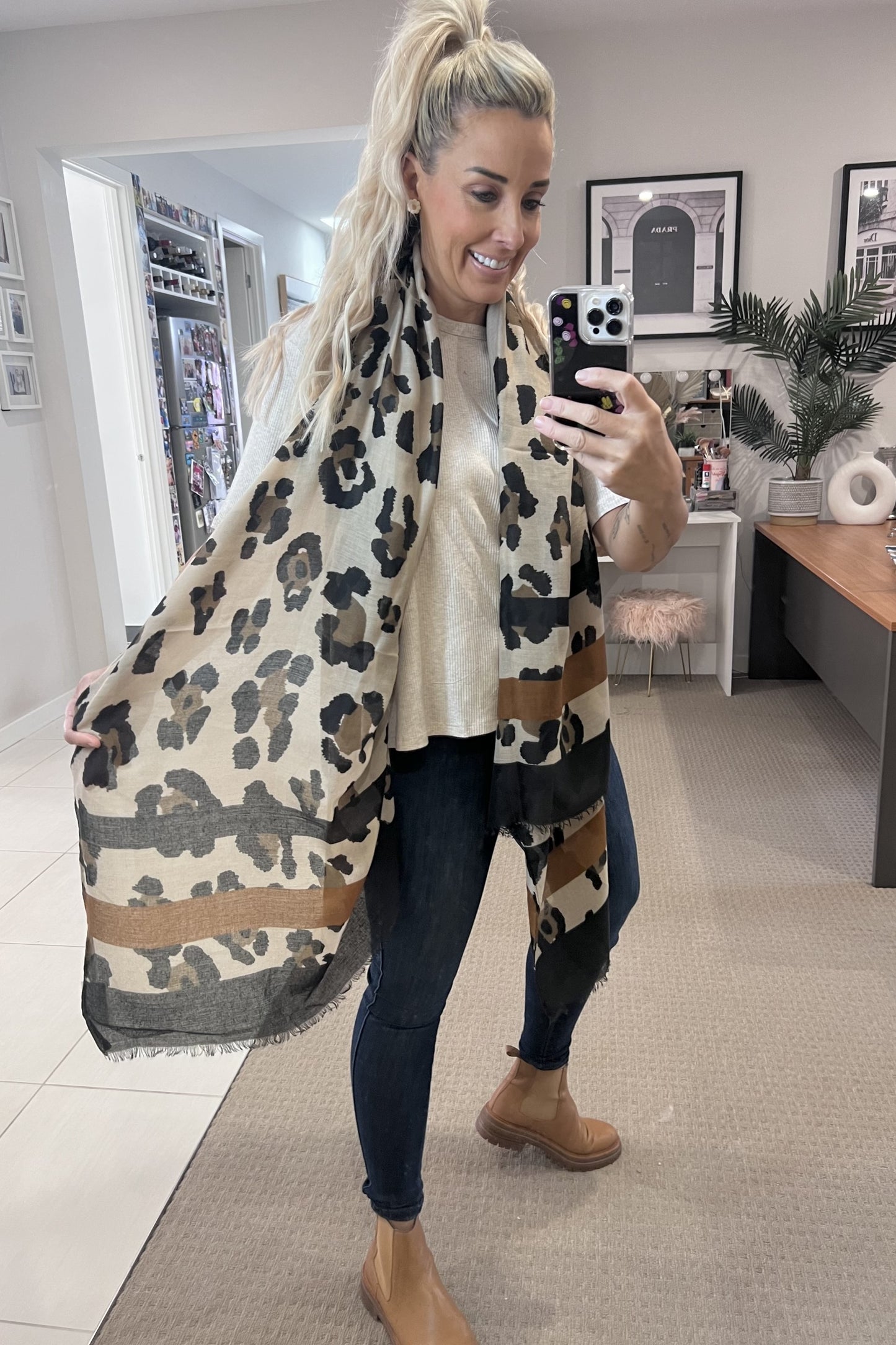 Latte Leopard Scarf