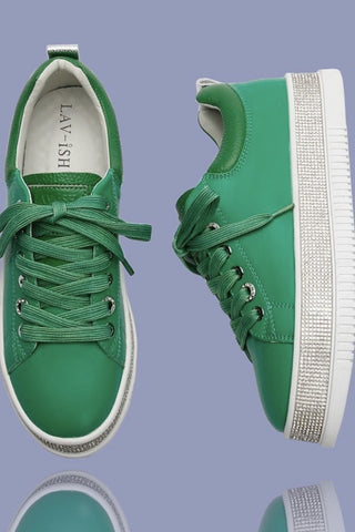 Crystal Bling Leather Sneaker- Green