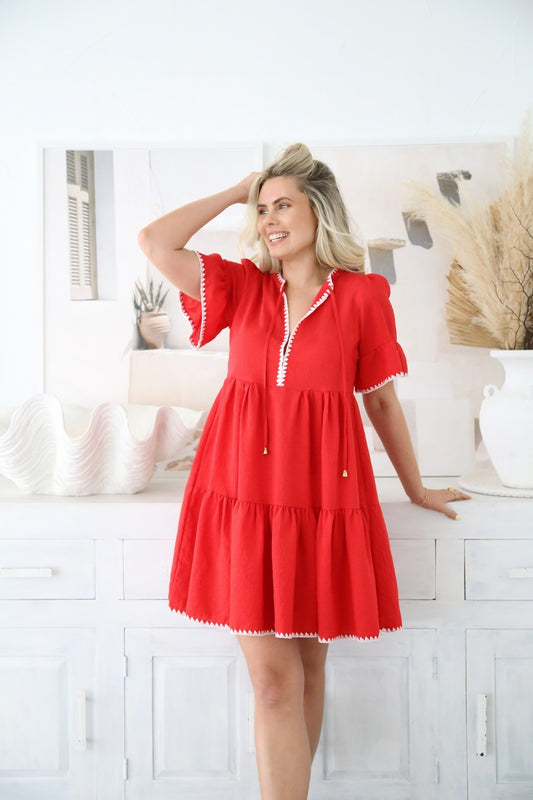 Milan Dress - Red/White