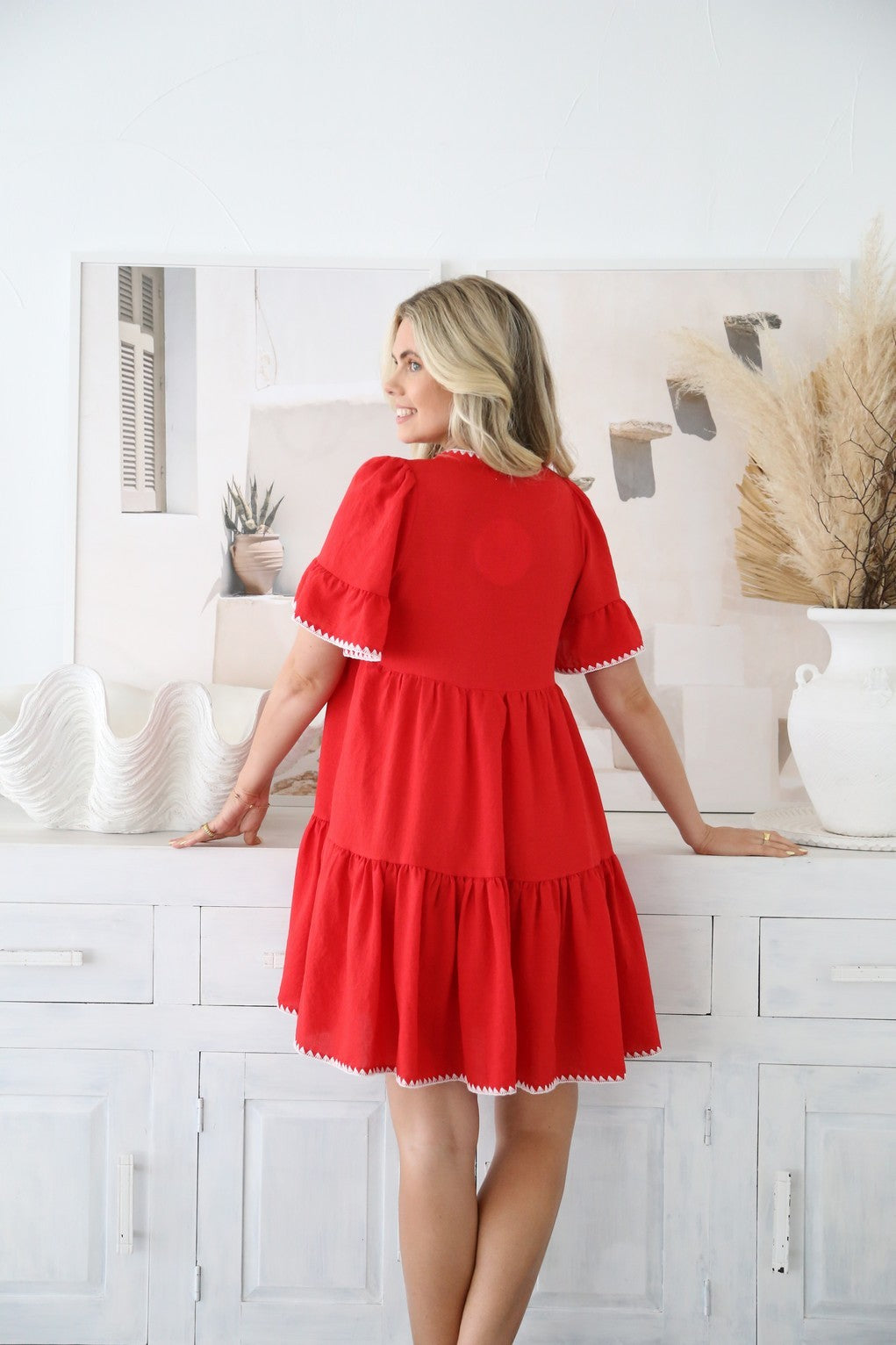 Milan Dress - Red/White