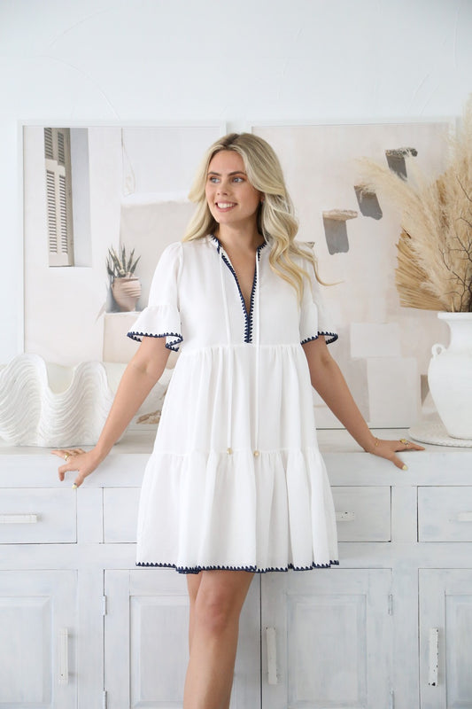 Milan Dress - White/Navy