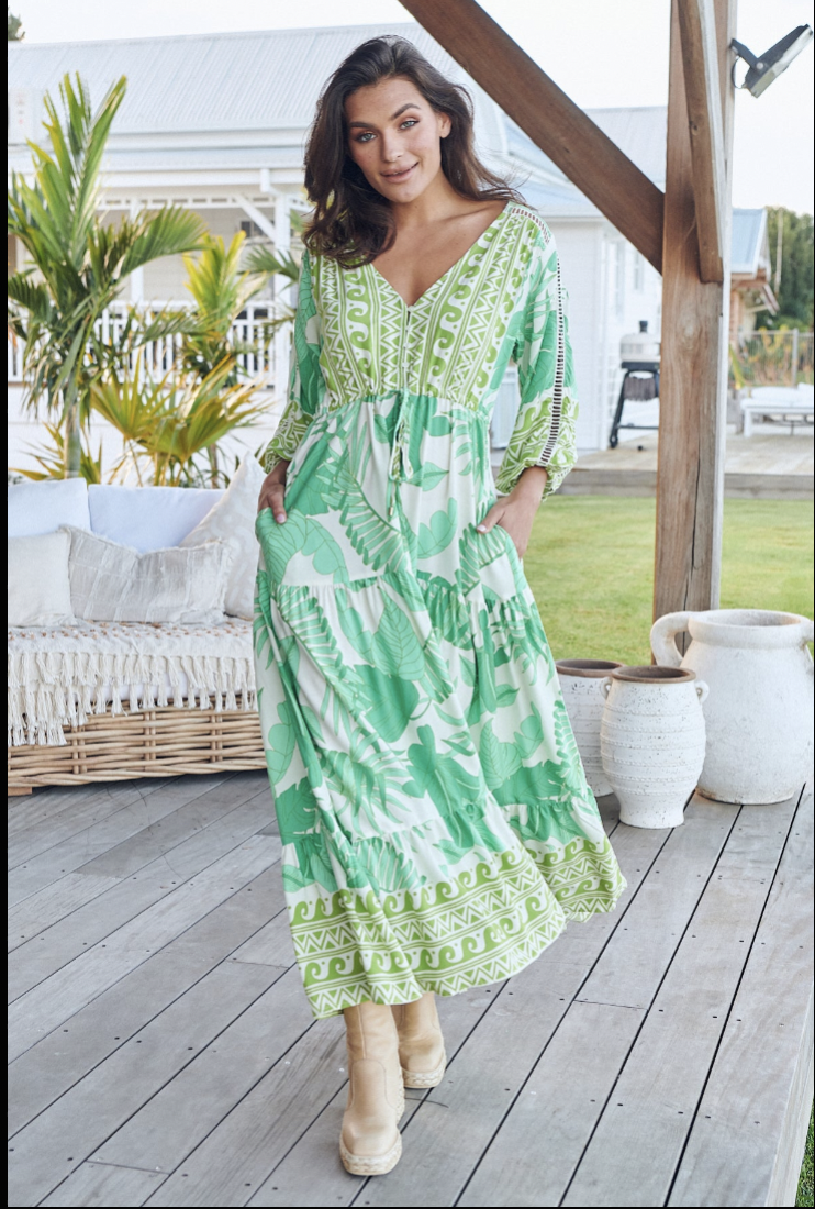 Adele Maxi Dress- Green Tropics
