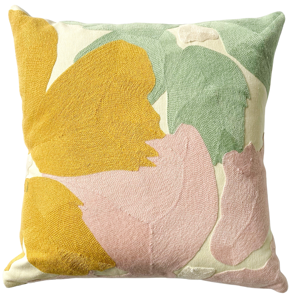 Abstract Cushion- Mustard/Pink