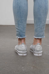 Silver Satin Bling Sneaker Slip On