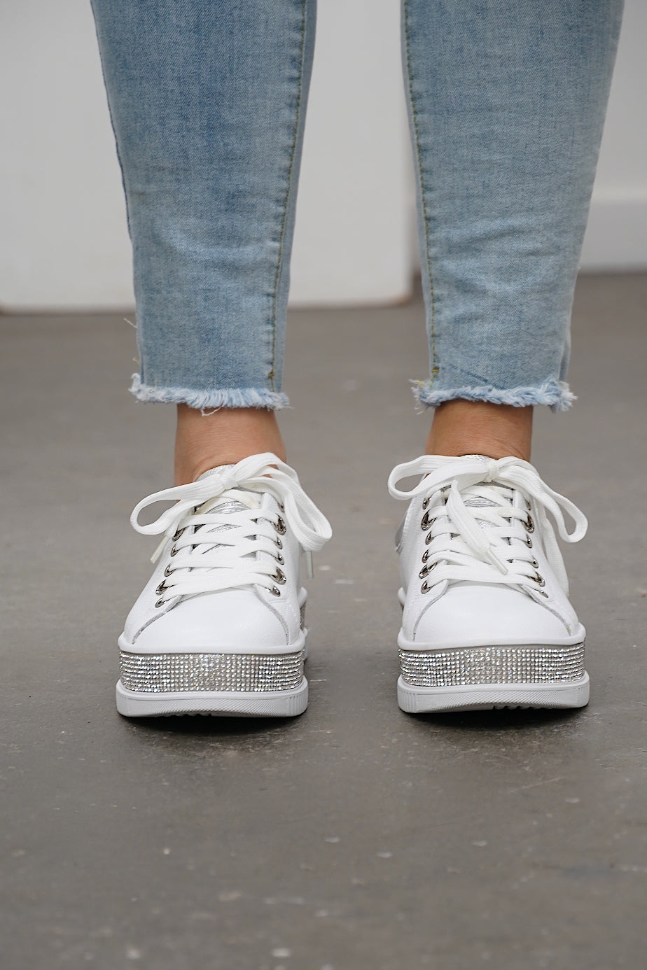 Crystal Bling Leather Sneaker- White