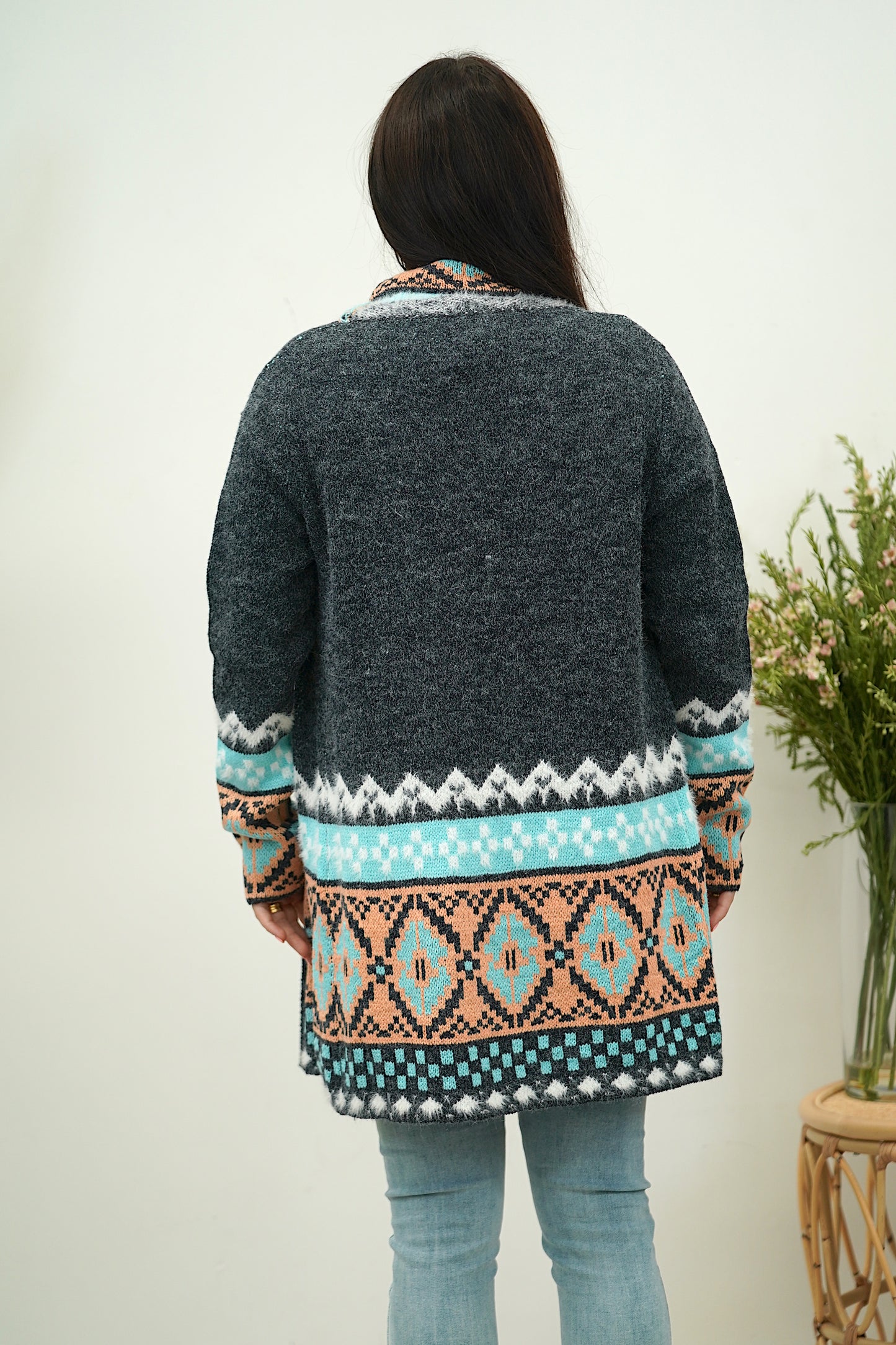 Coral Aztec Cardi - Navy