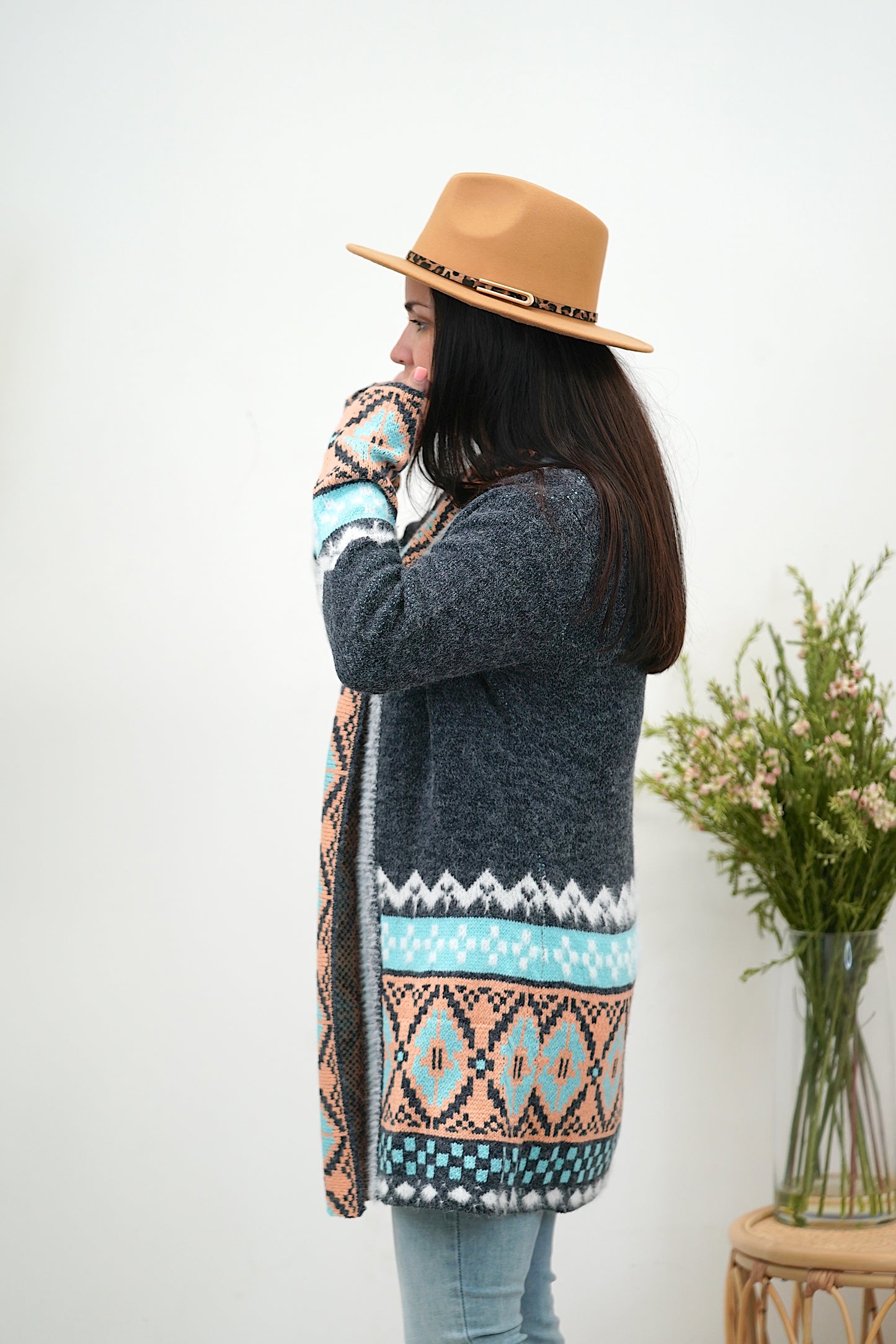 Coral Aztec Cardi - Navy
