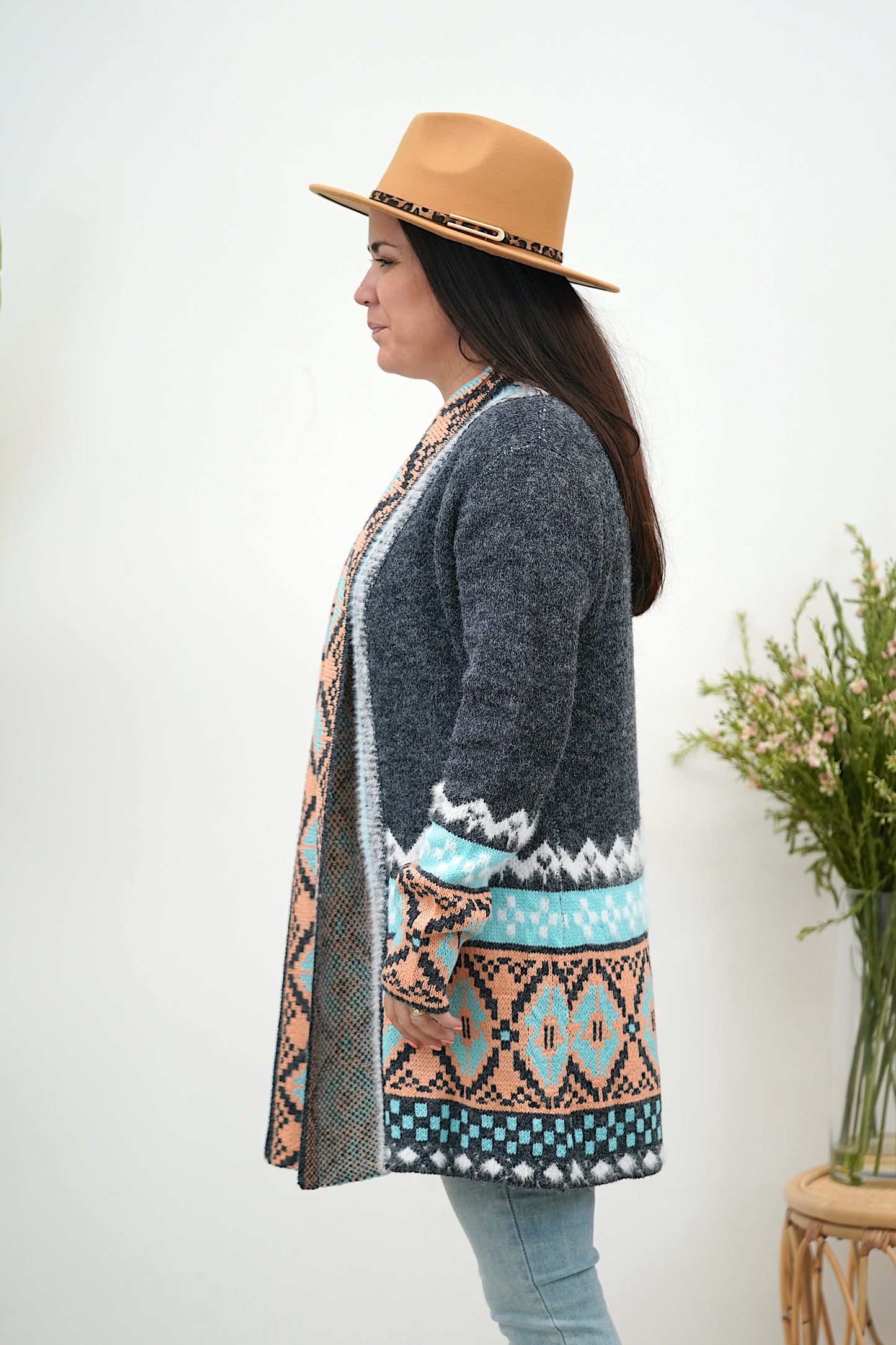 Coral Aztec Cardi - Navy