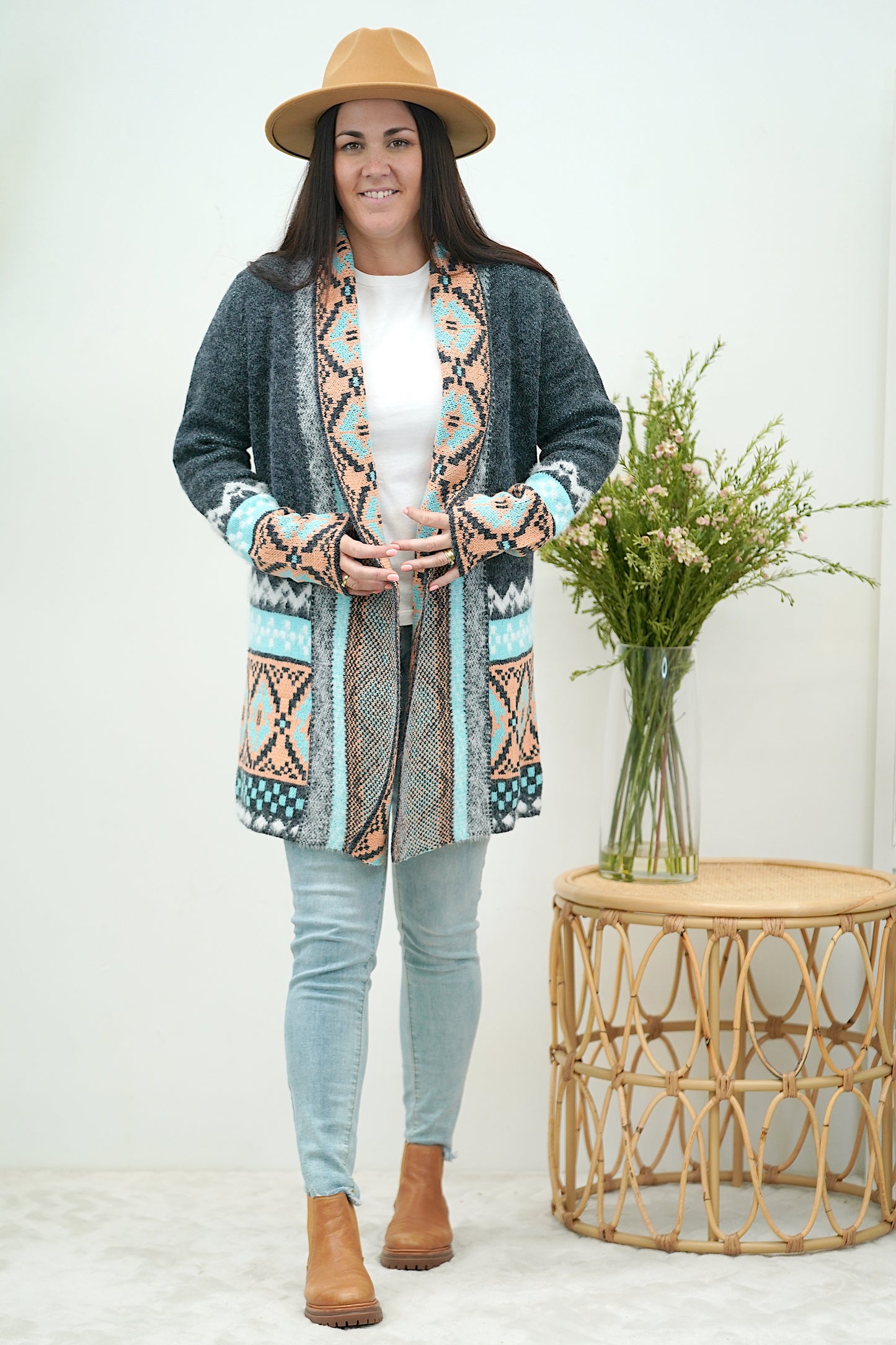 Coral Aztec Cardi - Navy