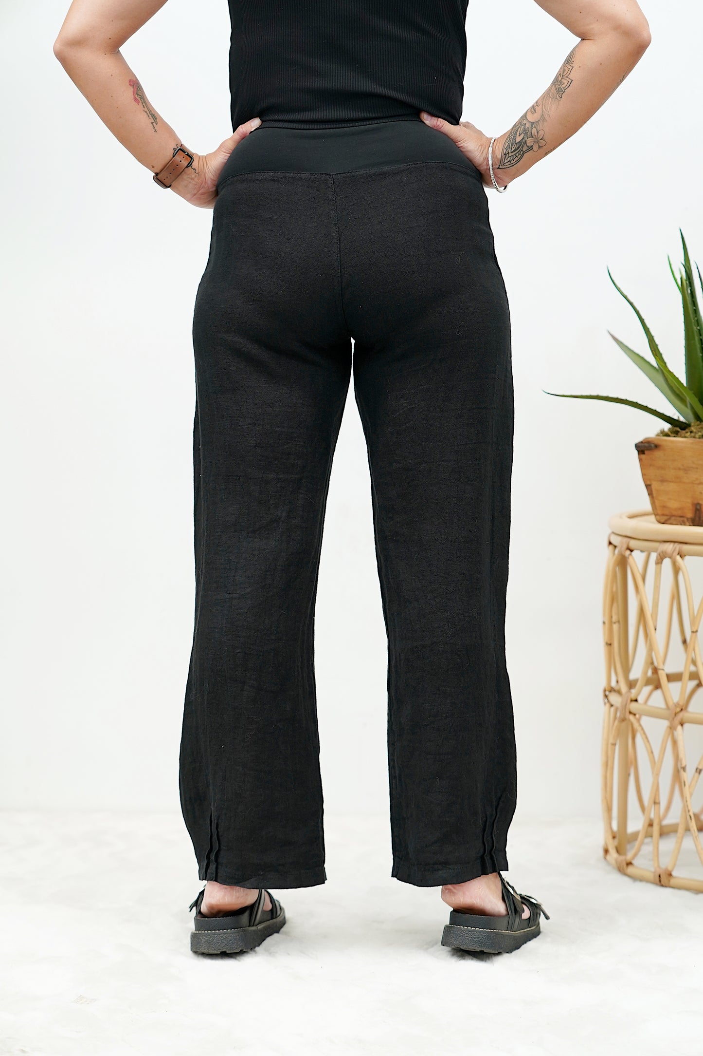 Italian Relax Linen Pant - Black