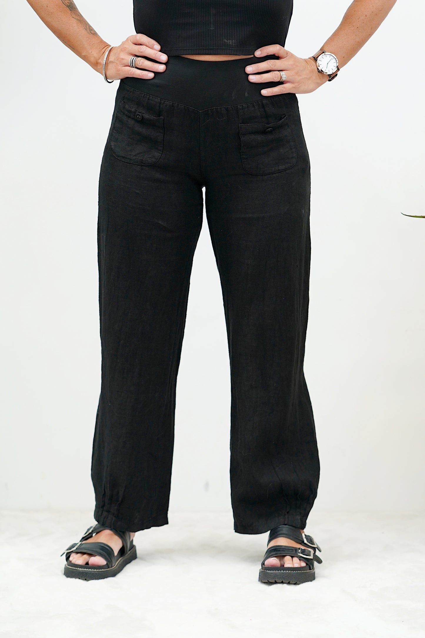 Italian Relax Linen Pant - Black