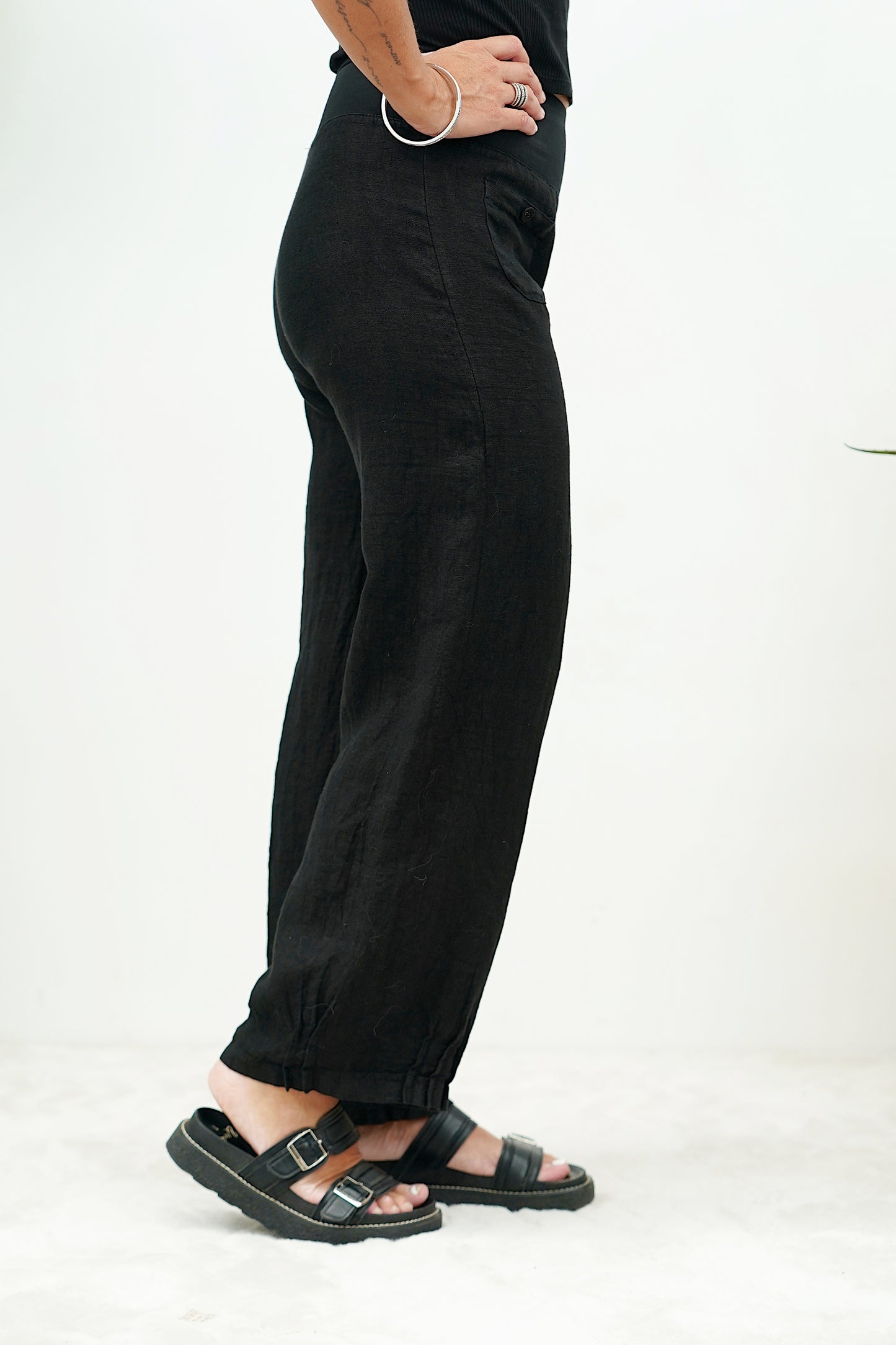 Italian Relax Linen Pant - Black