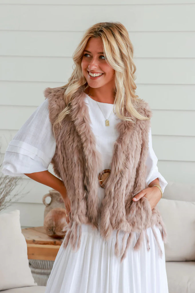 Rabbit Fur Vest - Vintage Blush