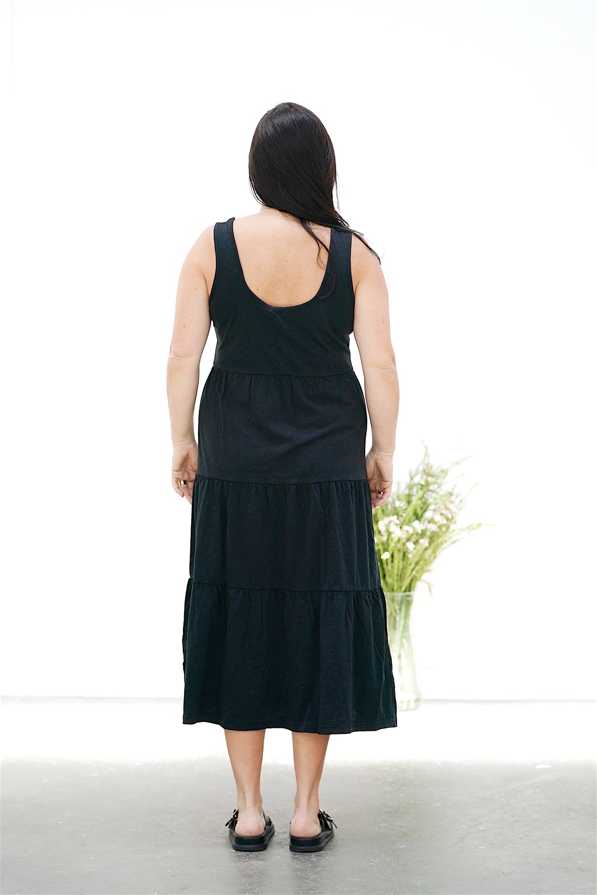 AAE Linen Midi Dress- Black