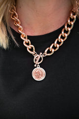 Deluxe Super Chunky Necklace - Coin Ring (Rose Gold )