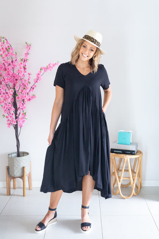 Drape Vee Dress- Black