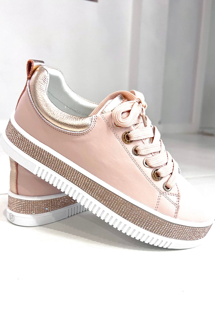 Crystal Bling Leather Sneaker- Blush