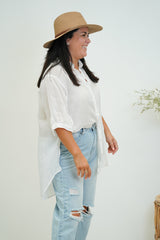 Lara Linen Collar Shirt - White