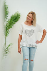 Sequin Heart Tee- White (BAXTER & ONLINE ONLY)