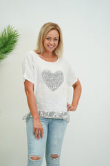 Sequin Heart Tee- White (BAXTER & ONLINE ONLY)