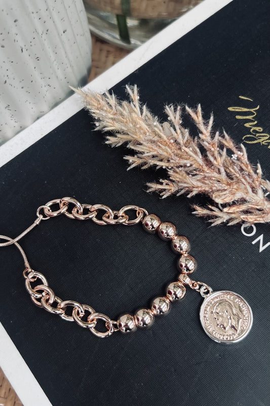 Small Coin Bead Bracelet - Rose Gold